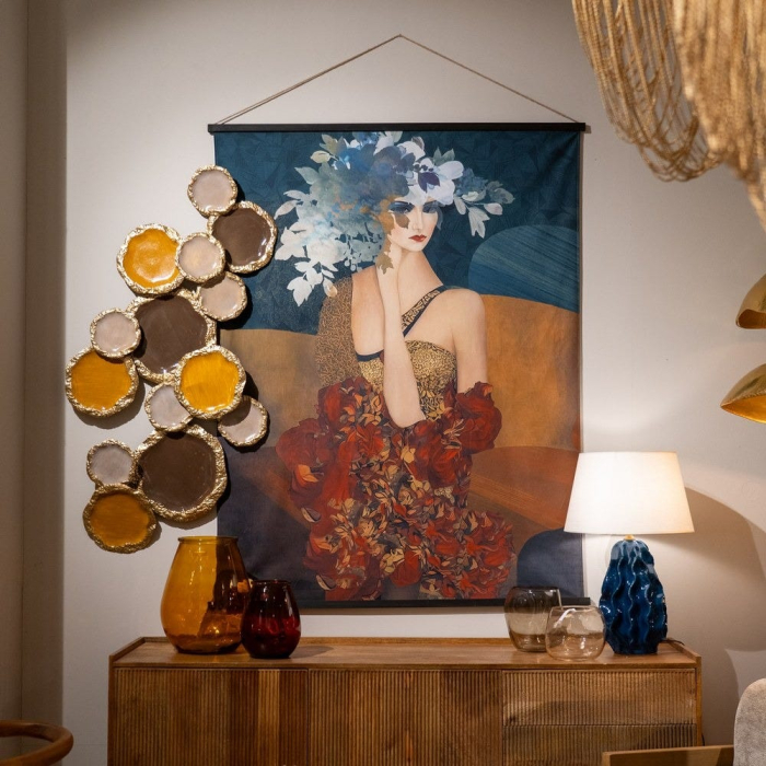 Lampă de masă albastră din ceramică cu abajur textil [8]