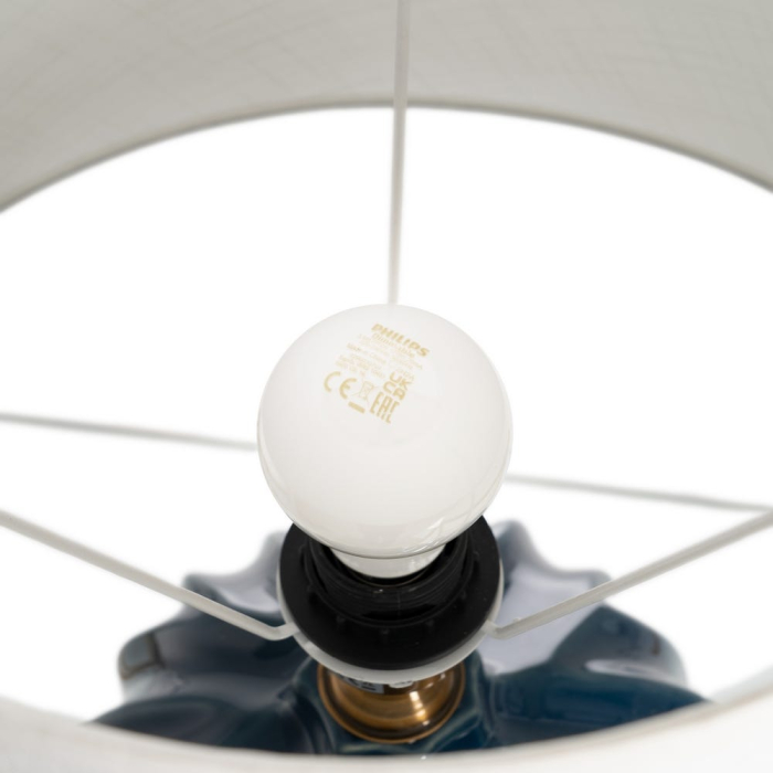 Lampă de masă albastră din ceramică cu abajur textil conic [6]