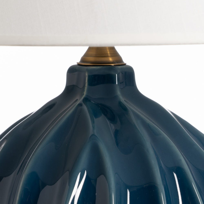 Lampă de masă albastră din ceramică cu abajur textil conic [4]