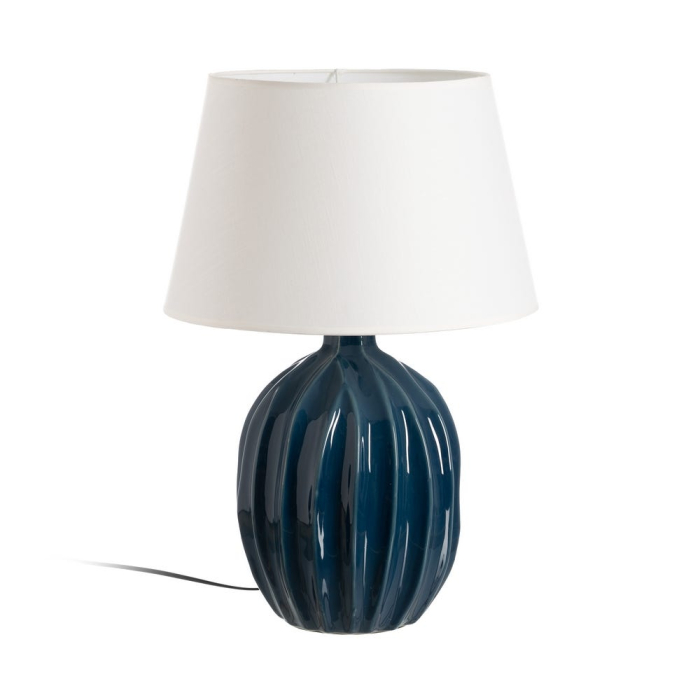 Lampă de masă albastră din ceramică cu abajur textil conic [1]