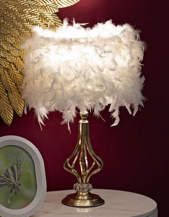 Lampa de masa pene albe | Veioza aurie cristal CreativDeco [2]