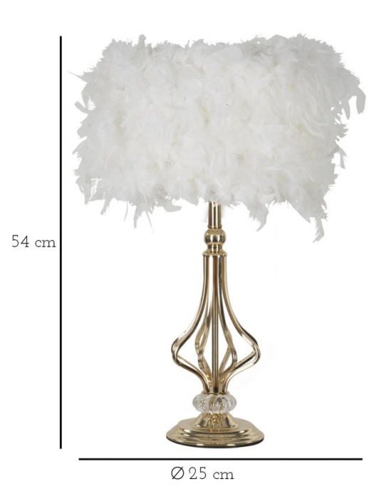 Lampa de masa pene albe | Veioza aurie cristal CreativDeco [6]