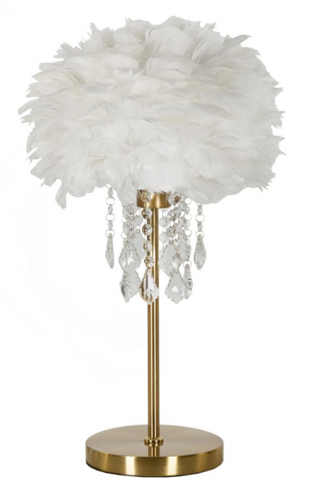 Lampa de masa cu cristale si abajur cu pene CreativDeco [1]