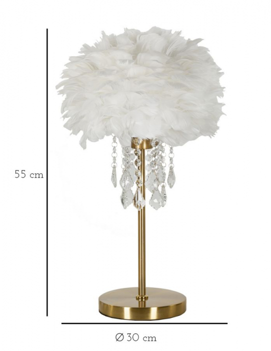 Lampa de masa cu cristale si abajur cu pene CreativDeco [6]