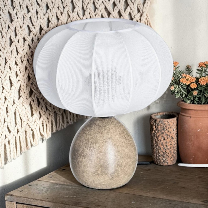 Lampă de masă cu bază ceramică imitație marmură și abajur din bumbac [2]
