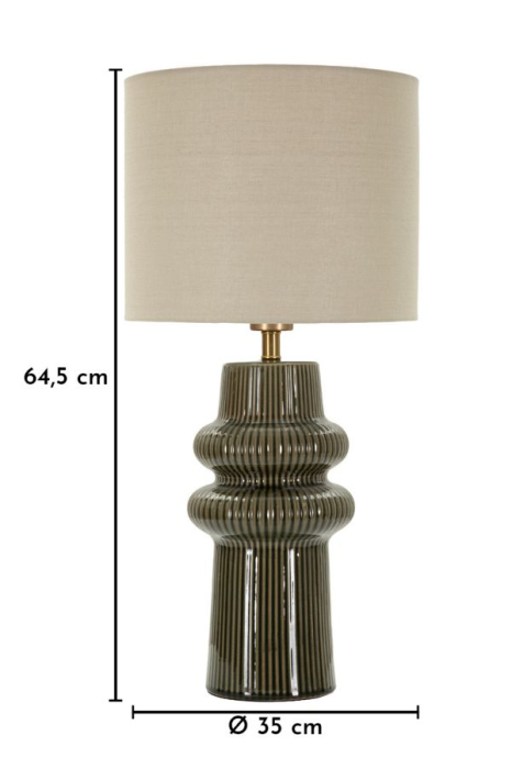 Lampă de masă bază striată verde abajur bej [5]