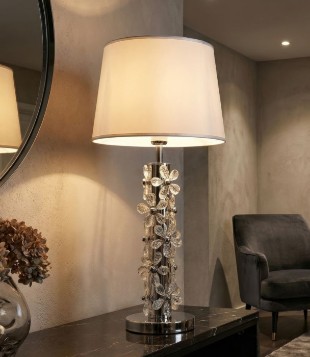 Lampă de masă floare gri metalizat decorativă abajur alb [5]