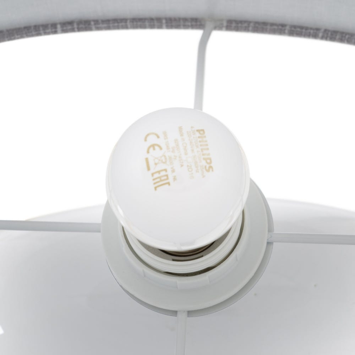 Lampă de masă din ceramică albă – abajur din in cilindric [4]