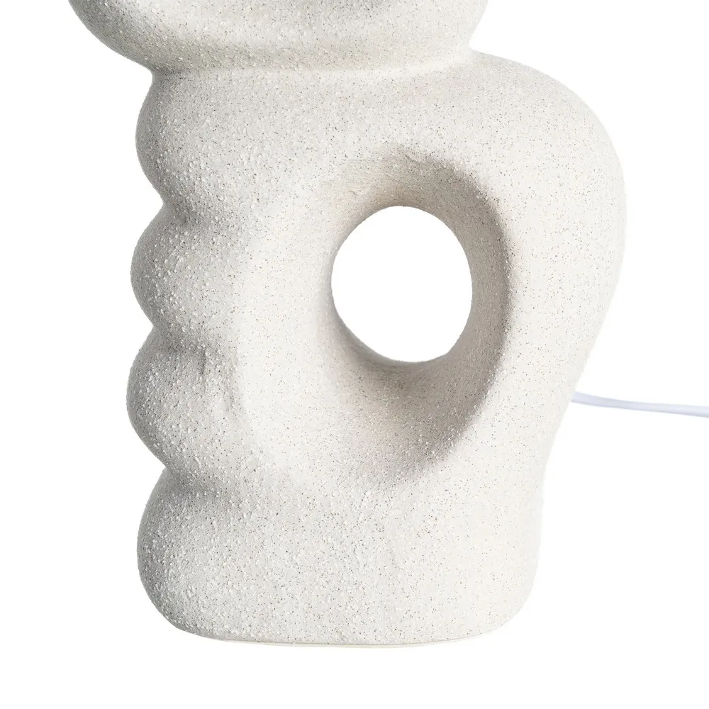 Lampă de masă ceramică albă aspect piatră cu decupaje și abajur gri [5]
