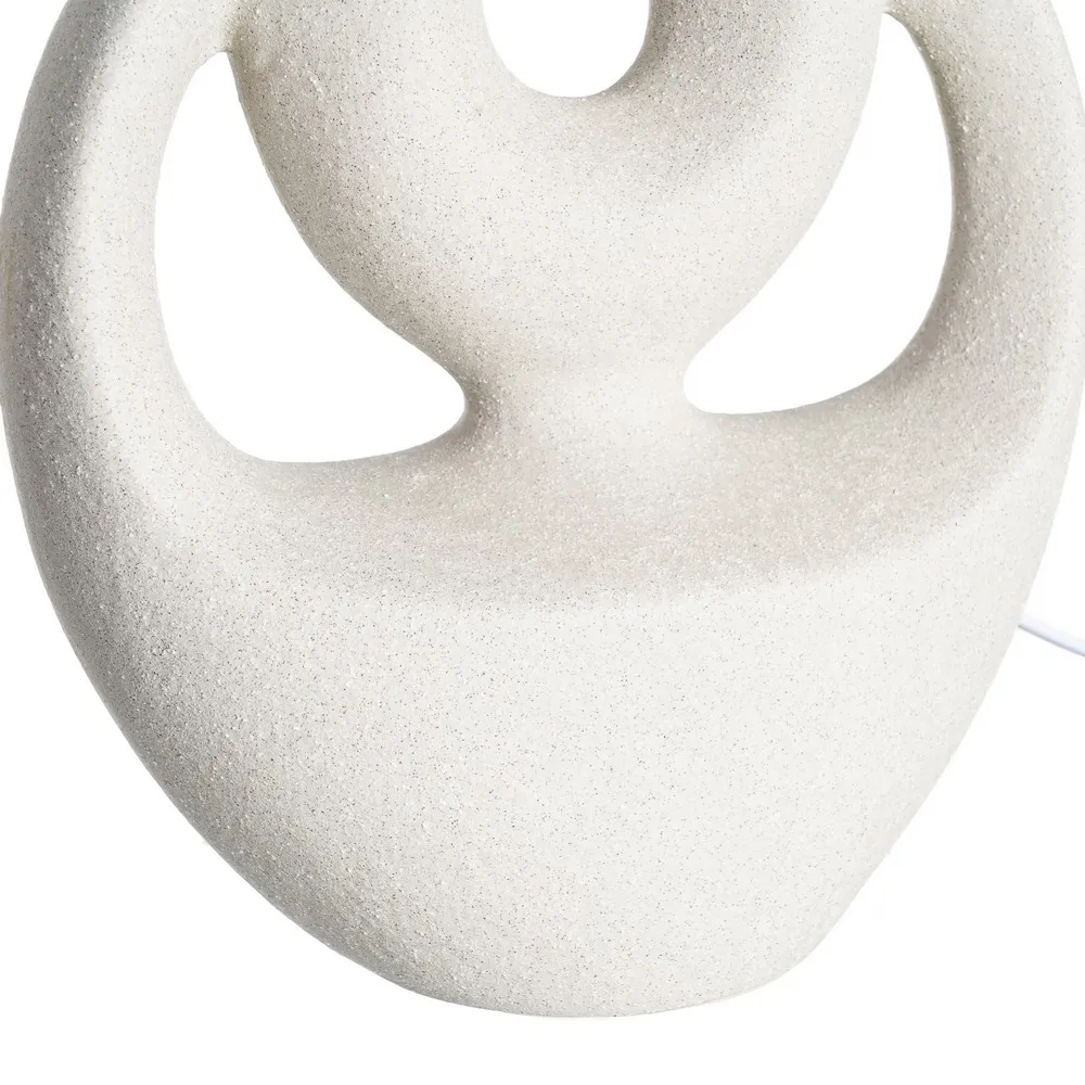 Lampă de masă din ceramică albă ovală cu decupaje și abajur gri [6]