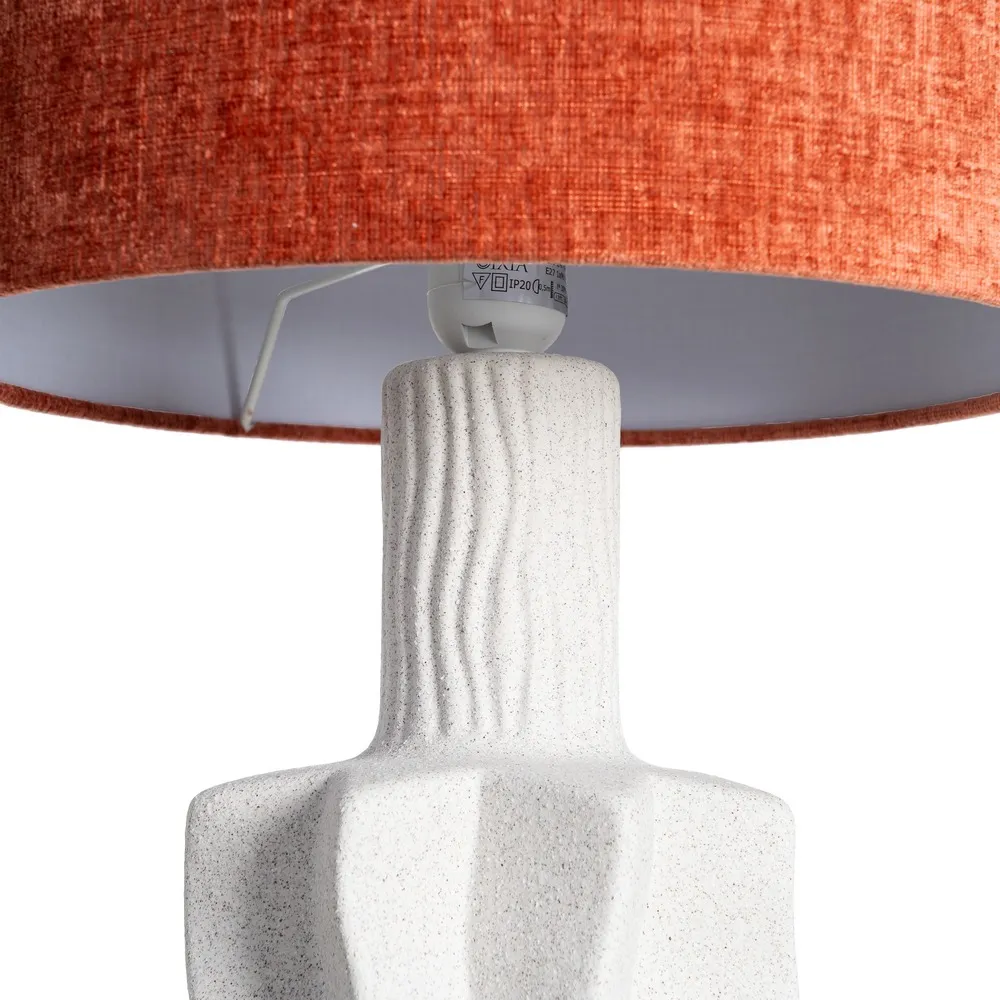 Lampă de masă din ceramică albă cu bază ondulată și abajur teracotă 56 cm [3]