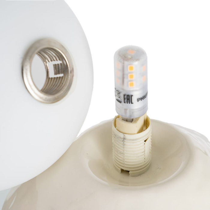 Lampă de masă din ceramică albă cu glob din sticlă [5]