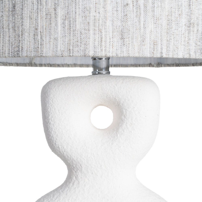 Lampă de masă din ceramică albă formă abstractă cu abajur gri [2]