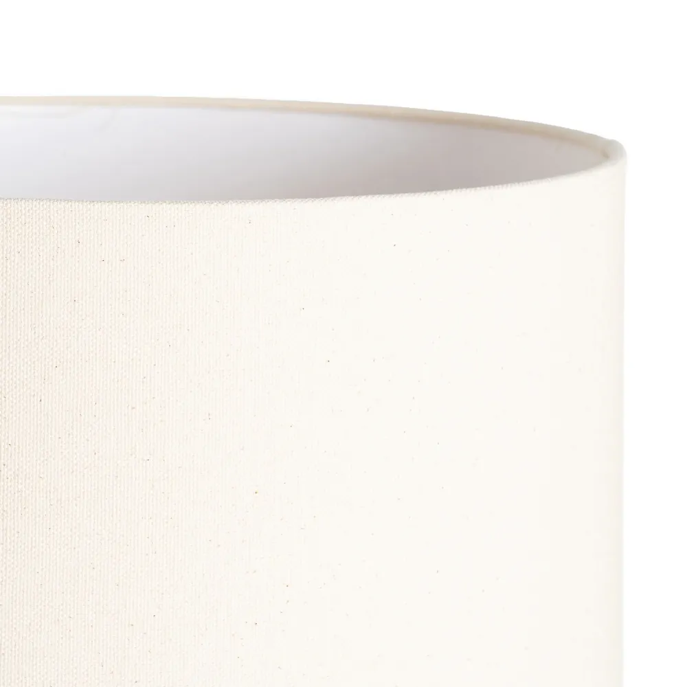Lampă de masă din ceramică maro cu abajur crem din in formă cilindrică [8]