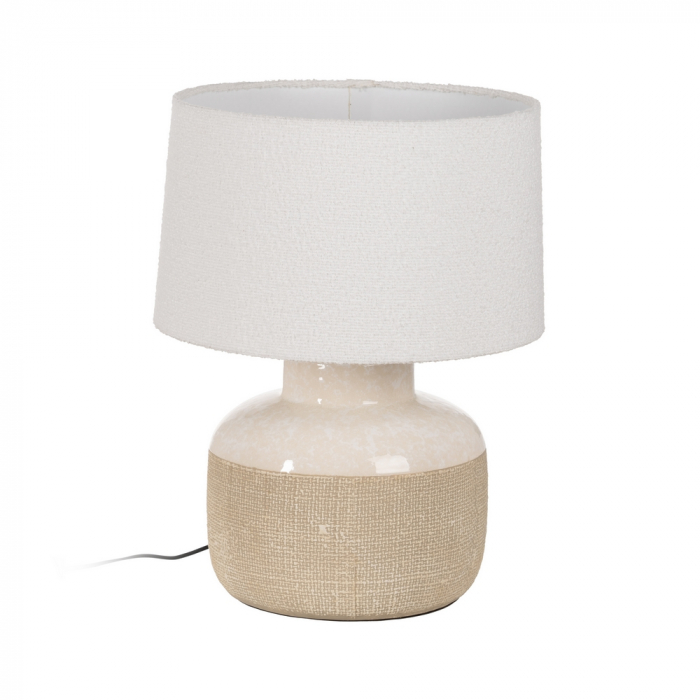 Lampa ceramica bej cu abajur bumbac pentru noptiera|Lampi naturale pentru interioare relaxate [1]