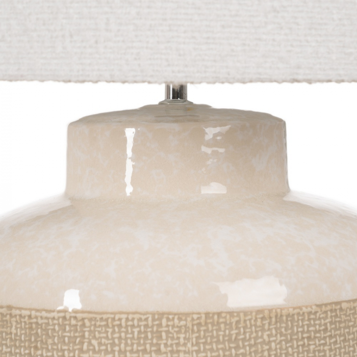 Lampa ceramica bej cu abajur bumbac pentru noptiera|Lampi naturale pentru interioare relaxate [4]