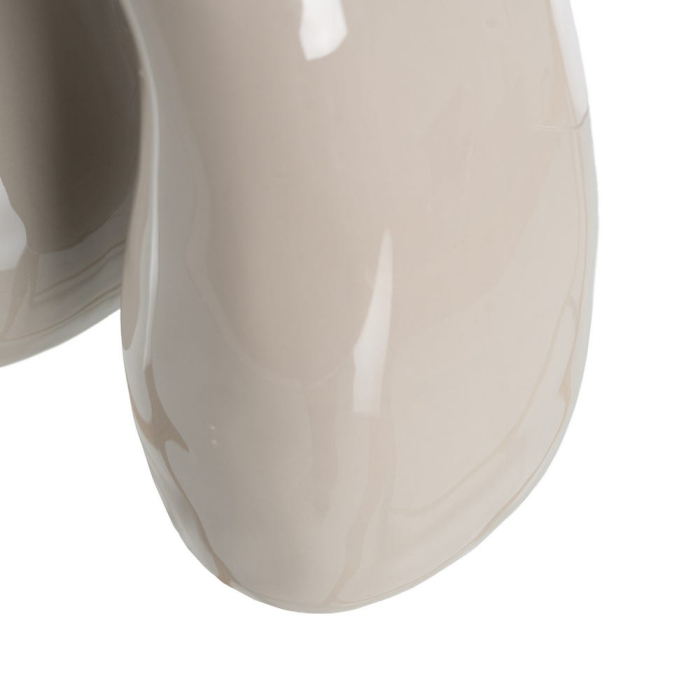 Lampa de masă din ceramică bej – bază sculpturală arcuită, abajur din in [7]