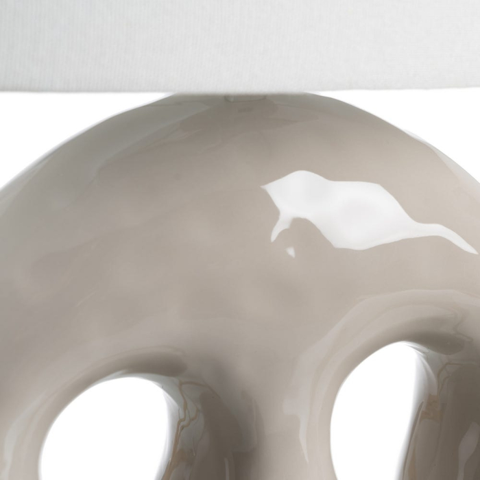Lampa de masă din ceramică bej – bază sculpturală arcuită, abajur din in [6]