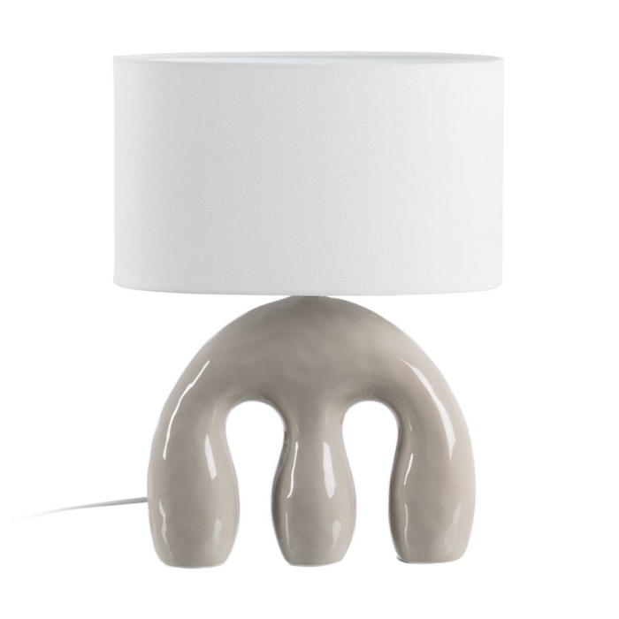 Lampa de masă din ceramică bej – bază sculpturală arcuită, abajur din in [2]