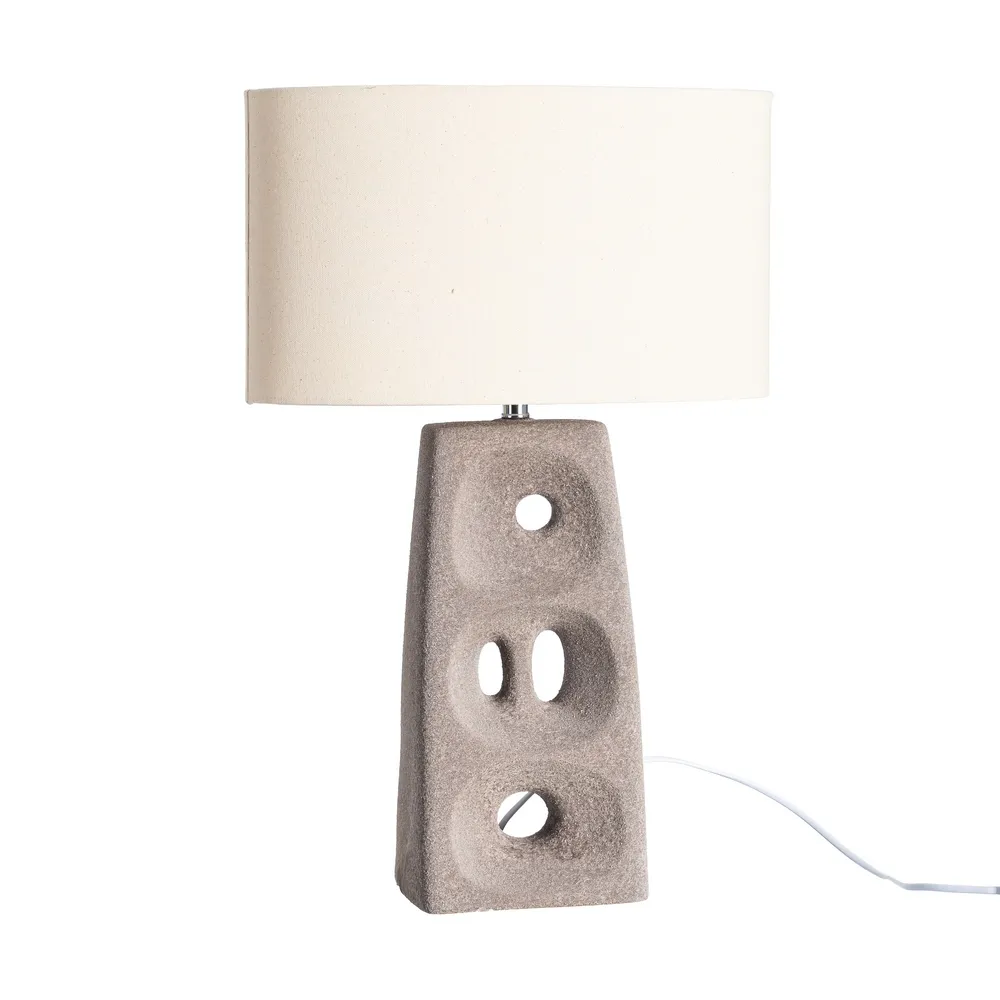Lampă de masă din ceramică maro dreptunghiulară cu decupaje și abajur crem [2]