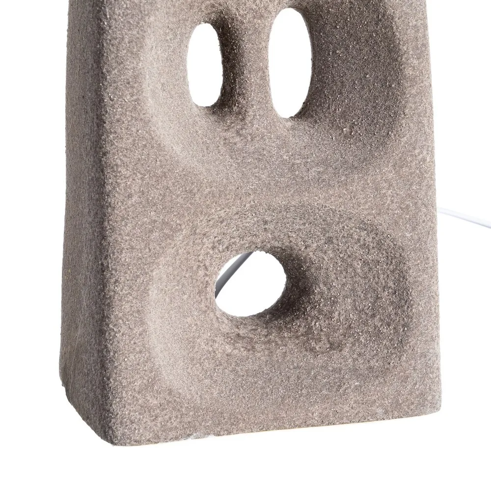 Lampă de masă din ceramică maro dreptunghiulară cu decupaje și abajur crem [5]