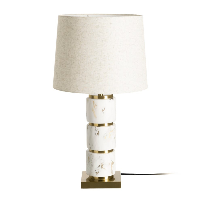 Lampă de masă din ceramică cu efect de marmură și abajur din in [3]