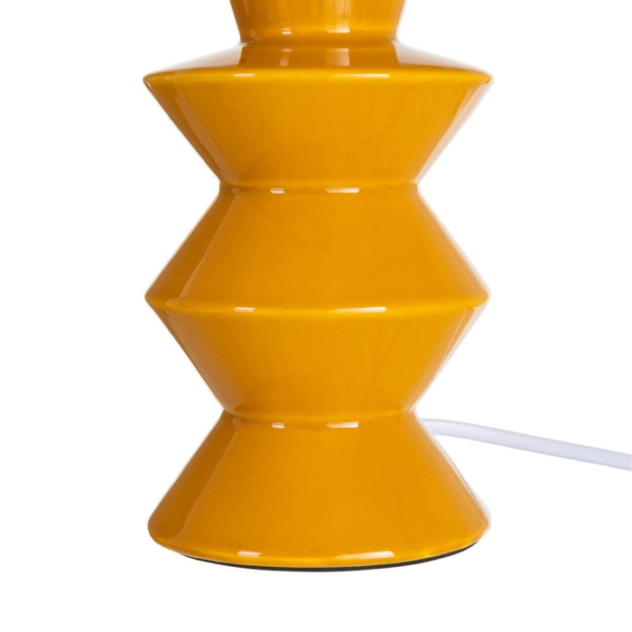 Lampă de masă din ceramică galben muștar cu abajur textil cu dungi [4]