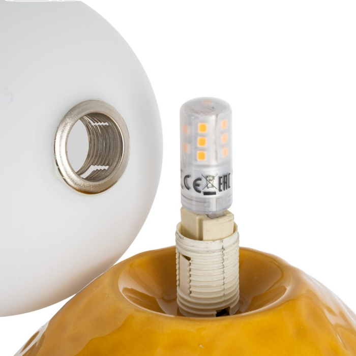 Lampă de masă din ceramică galbenă cu glob din sticlă [5]