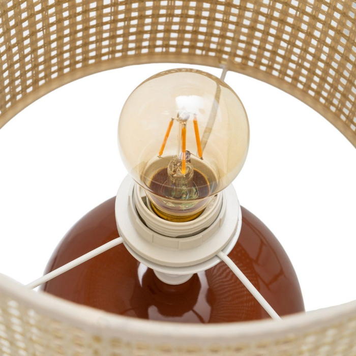 Lampă de masă din ceramică teracotă cu abajur tip ratan [5]