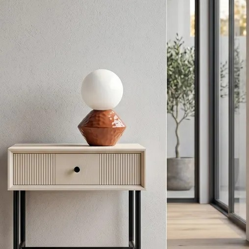 Lampă de masă din ceramică teracotă cu glob din sticlă [2]