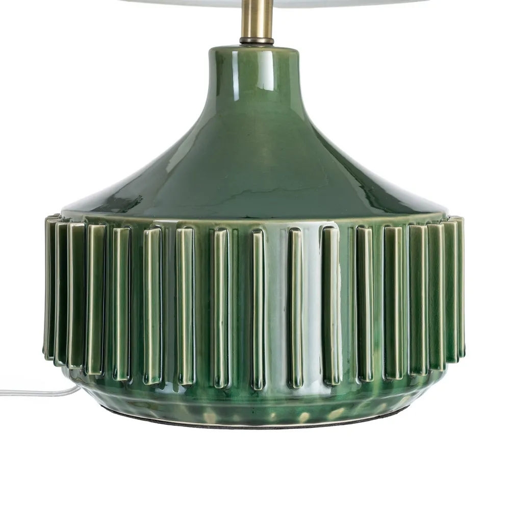Lampă de masă din ceramică verde cu abajur din stofă albă [3]