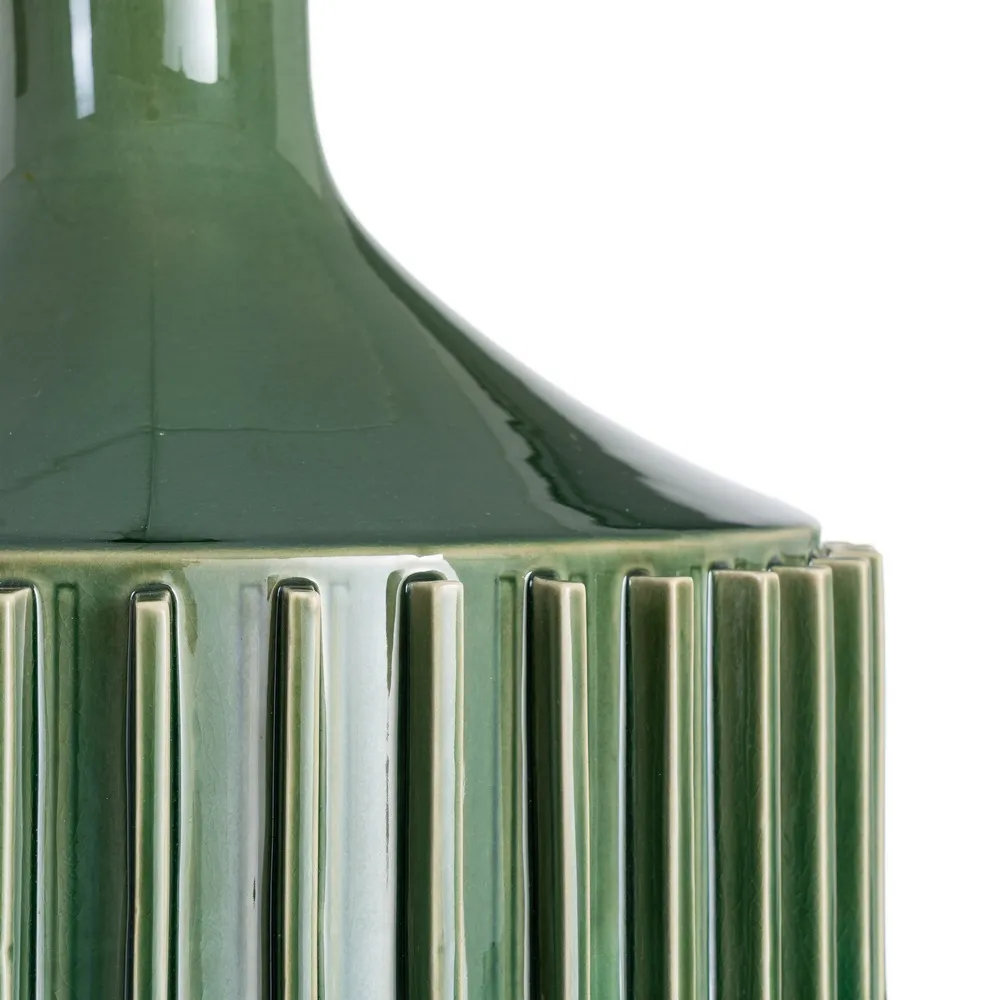 Lampă de masă din ceramică verde cu abajur din stofă albă [5]