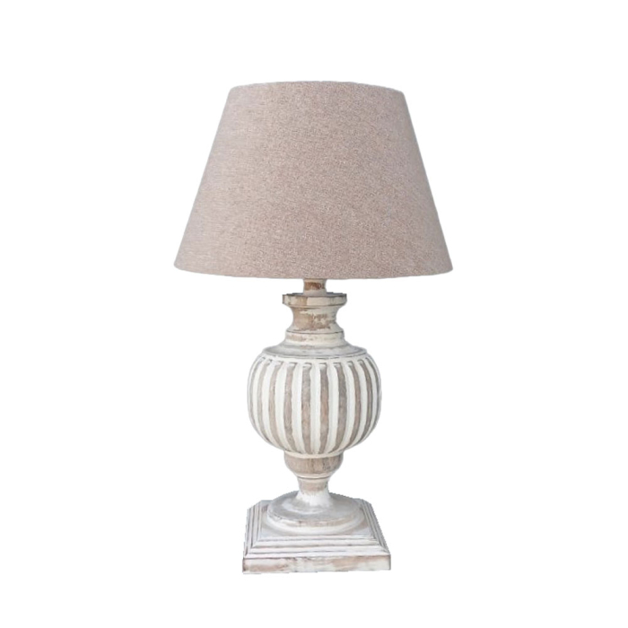 Lampă de masă lemn alb antichizat textil bej [1]