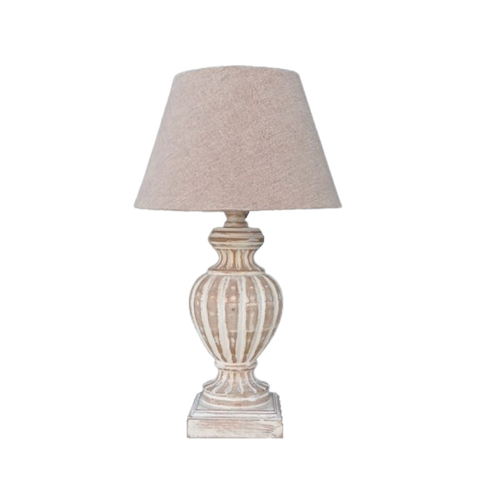 Lampă de masă lemn alb antichizat textil bej emeric [1]