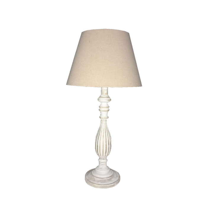 Lampă de masă lemn alb antichizat textil bej felice [1]