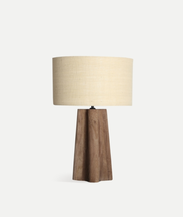 Lampă de masă din lemn de mango maro – lampă cu abajur din iută bej și design organic [3]