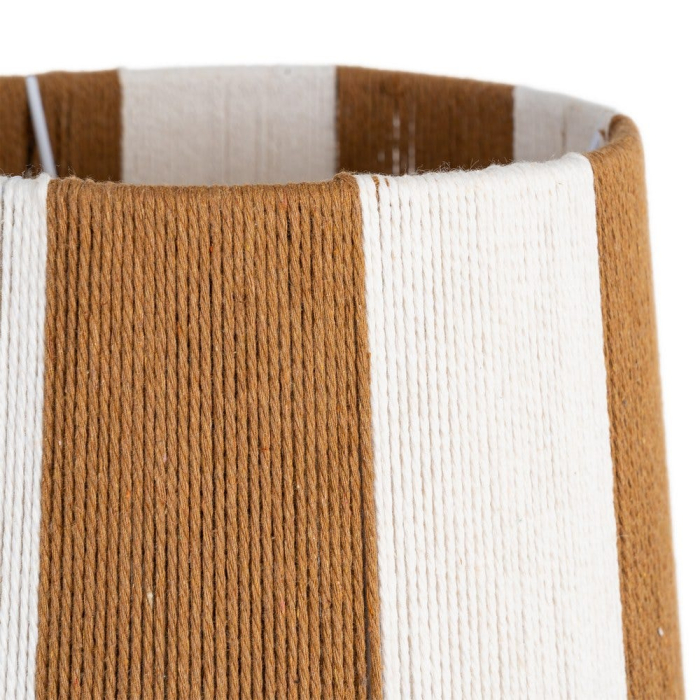 Lampă de masă din lemn maro cu bază sculptată și abajur din fibră de hârtie [4]