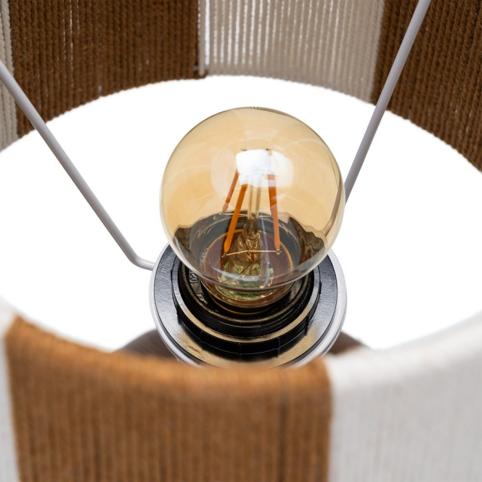 Lampă de masă din lemn maro cu bază sculptată și abajur din fibră de hârtie [7]