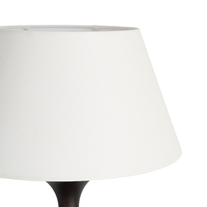 Lampă de masă din lemn maro închis cu bază sculpturală și abajur alb din stofă [2]