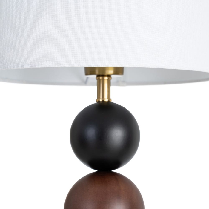 Lampă de masă din lemn maro și metal cu bază geometrică și abajur alb [2]