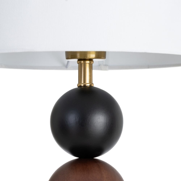 Lampă de masă din lemn maro și metal cu bază geometrică și abajur alb [4]