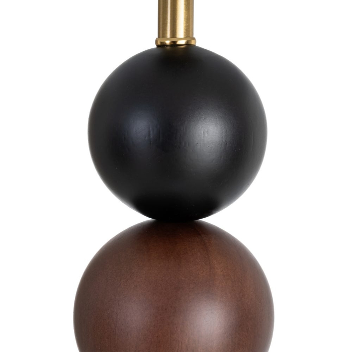 Lampă de masă din lemn maro și metal cu bază geometrică și abajur alb [5]