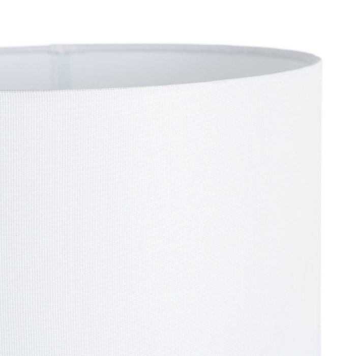 Lampă de masă din lemn maro și negru cu bază din forme rotunde suprapuse și abajur alb [3]