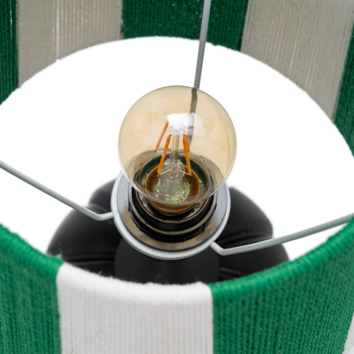 Lampă de masă din lemn negru cu bază sculptată și abajur alb și verde [6]