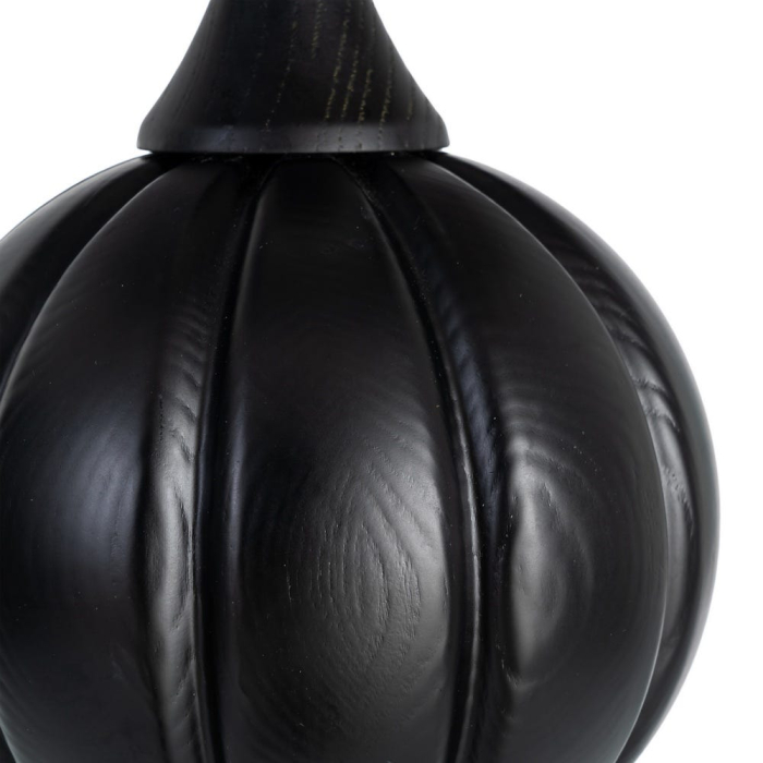 Lampă de masă din lemn negru cu bază sculptată și abajur alb și verde [6]