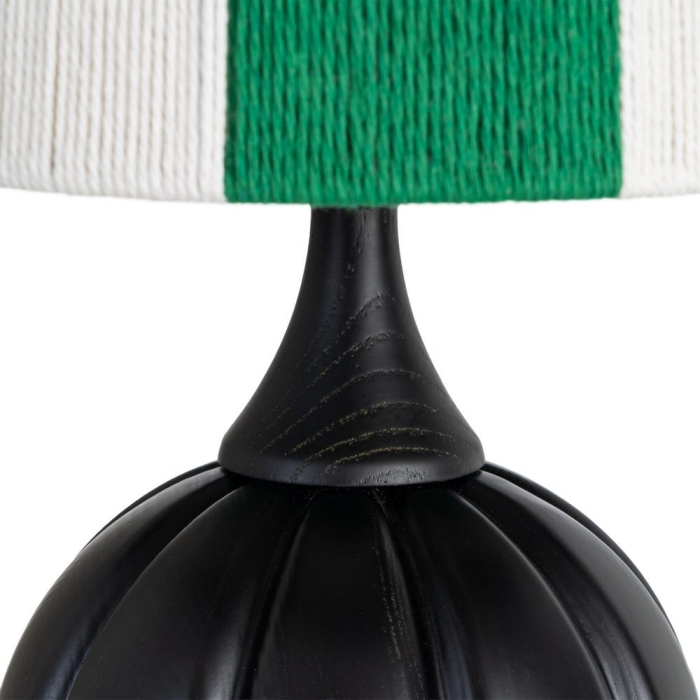 Lampă de masă din lemn negru cu bază sculptată și abajur alb și verde [4]