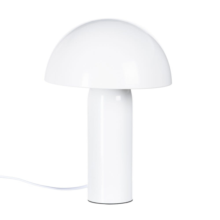 Lampa de masă din metal alb tip ciupercă lucios – proporții echilibrate [1]
