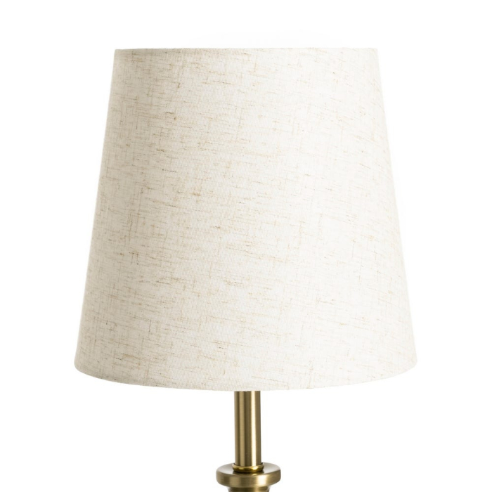 Lampă de masă din metal argintiu cu picior decorativ clasic și abajur din in crem [4]