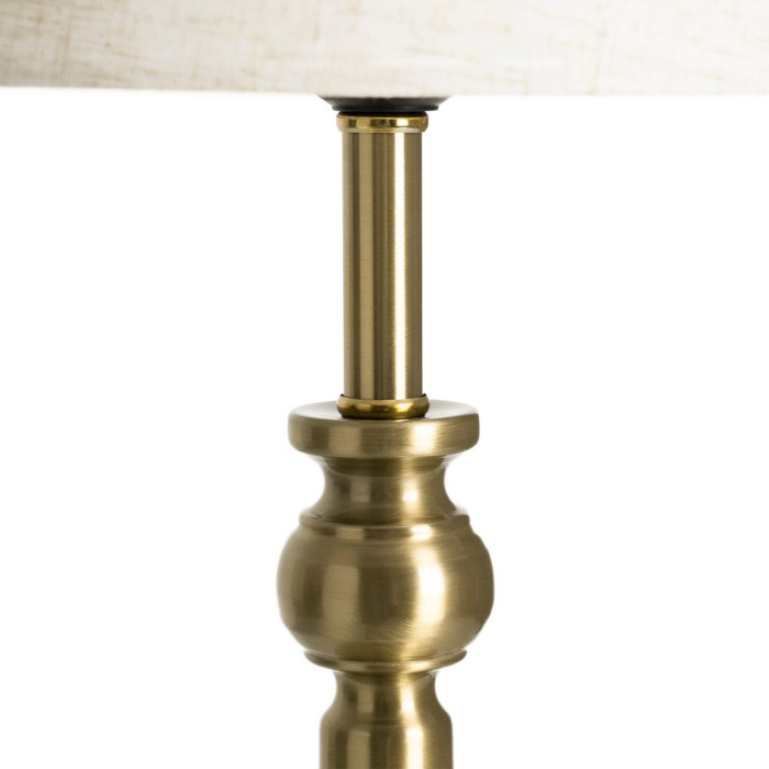 Lampă de masă din metal argintiu cu picior decorativ clasic și abajur din in crem [2]