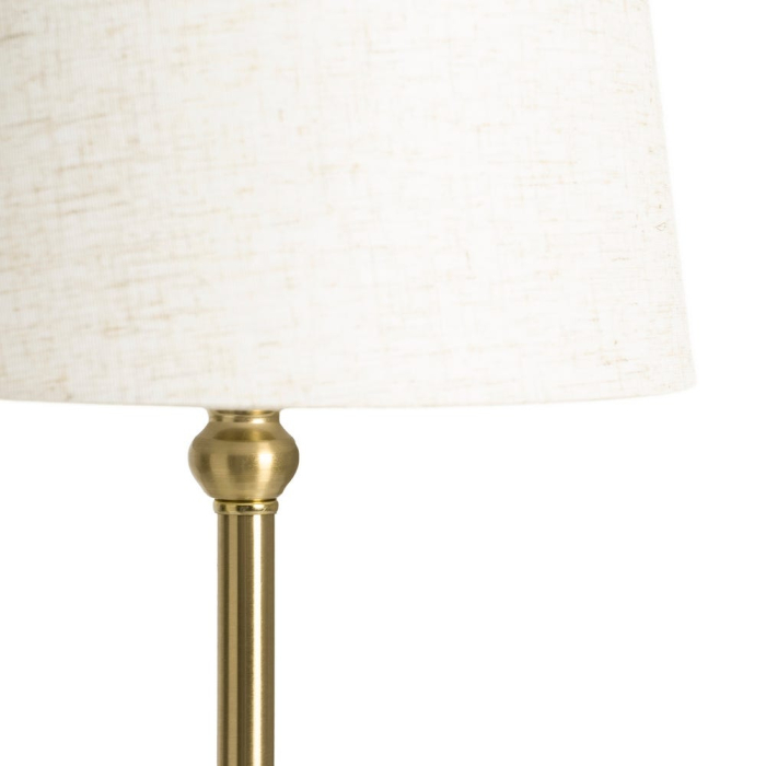 Lampă de masă din metal argintiu cu picior decorativ clasic și abajur din in crem [2]